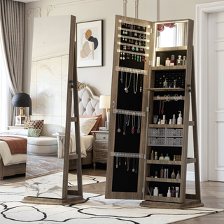 Sunvega Jewelry Cabinet Armoire with Full Length Mirror and Lockable Storage