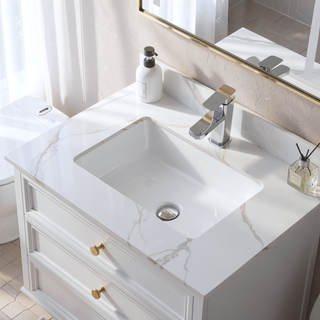 Sunvega 31 Inch Sintered Stone Vanity Top with Ceramic Sink and Backsplash