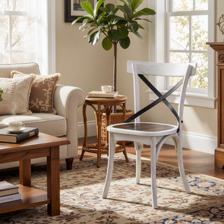 Sunvega Rustic Farmhouse Dining Chairs with Solid Wood Frame and Metal X-Back Design