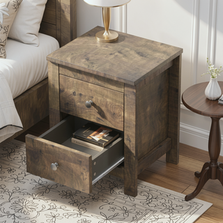 Sunvega Farmhouse Wooden Nightstand Set of 2 with Retro Design and Storage Cabinet