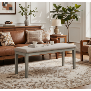 Sunvega Gray Fabric Upholstered 1pc Bench with Wood Frame for Dining Room