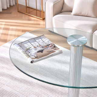Sunvega 35 Inch Round Tempered Glass Dining Table with Silver Metal Legs