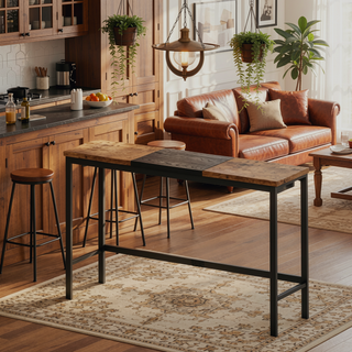 Sunvega Modern Kitchen Dining Table Set with 3 Hanging Stools and Color-Blocking Tabletop