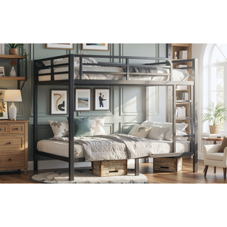 Sunvega Metal Full over Full Bunk Bed for Teens and Adults with Noise Reduction and Storage