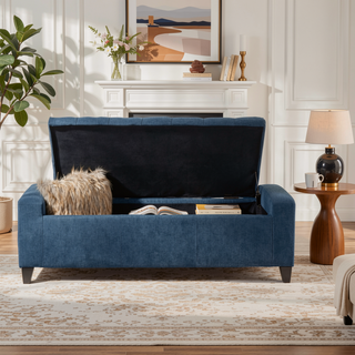 Sunvega Dark Blue Tufted Storage Ottoman with Removable Lid for Living Room