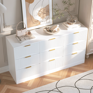 Sunvega Modern Wavy Pattern 6-Drawer Dresser with Ample Storage for Bedroom