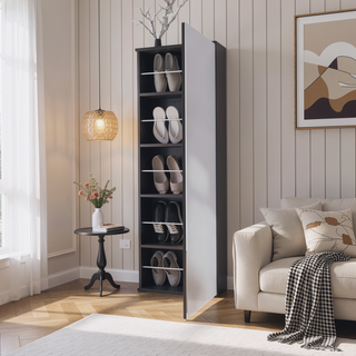 Sunvega Wall Mounted Shoe Rack With Mirror Door And Black Wengue Finish