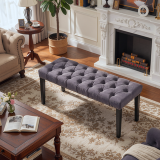 Sunvega Tufted Upholstered Velvet Bench Ottoman with Sponge Cushion for Bedroom