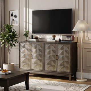 Sunvega Modern Sideboard Cabinet with 4 Diamond Relief Doors for Living Dining Room