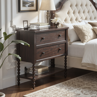 Sunvega Antique Cream Nightstand with Turned Legs and Natural Whitewash Look
