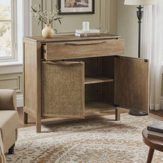 Sunvega Solid Wood Accent Chest with Cane Webbing and Large Drawer