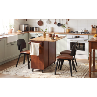 Sunvega Mobile Kitchen Island Cart with 3 Drawers Spice Rack and Drop Leaf Table