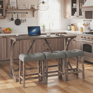 Sunvega Industrial Bar Table and Chairs Set with Power Outlet for Living Room