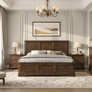Sunvega Antique Walnut Traditional 3-Piece Wood Bedroom Set with Queen Panel Bed