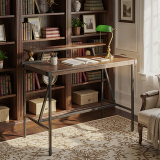 Sunvega Industrial Counter Table with Wood-Pressed Grain Bamboo Top and Removable Shelf