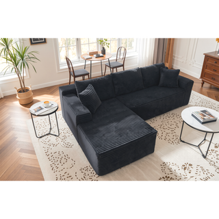 Sunvega Plush L-Shaped Cloud Sectional Sofa with Corduroy Fabric for Living Room