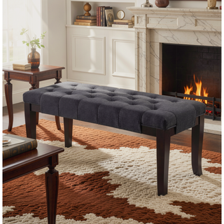 Sunvega Tufted Faux Leather Upholstered Bench with Tapered Hardwood Legs