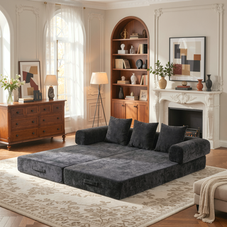 Sunvega Convertible Chenille Folding Sofa Bed with Pillows for Living Room