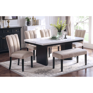 Sunvega Modern Upholstered Dining Bench with Soft Fabric Seat and Tapered Black Wood Legs