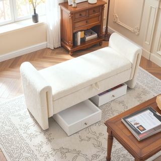 Sunvega Modern Teddy Upholstered Storage Bench with Arms for Living Room Bedroom