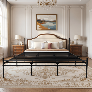 Sunvega Sturdy Queen Size Bed Frame with Wood Headboard & Footboard