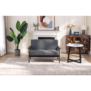 Sunvega 45 Inch Dark Gray Loveseat with Espresso Wood Arms and Full Foam Cushion
