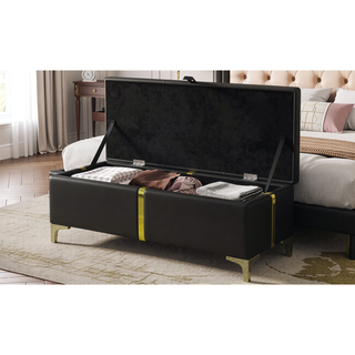 Sunvega Elegant Upholstered Storage Ottoman Bench with Metal Legs for Bedroom and Living Room
