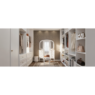 Sunvega Antique White Makeup Vanity Desk with Triple Mirror and 6 Drawers