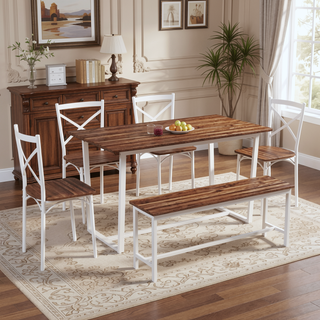 Sunvega Industrial Style Four-Piece Dining Table and Chair Set with Backrest