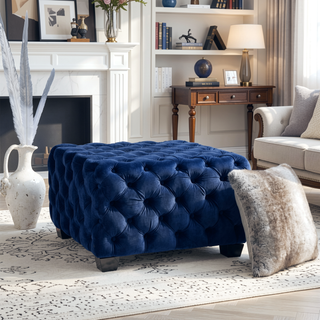 Sunvega Modern Glam Velvet Ottoman with Button-Tufted Diamond Stitching