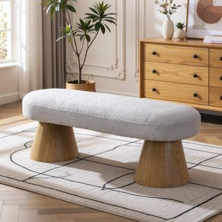Sunvega Fully Assembled Upholstered Dining Bench with Wood Legs and Non-Slip Pads
