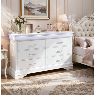 Sunvega White 2 Drawer Nightstand with Spacious Storage and LED Lighting
