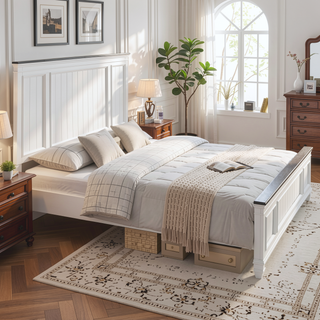 Sunvega Modern Farmhouse King Bedroom Set with Dresser Mirror and Two Nightstands