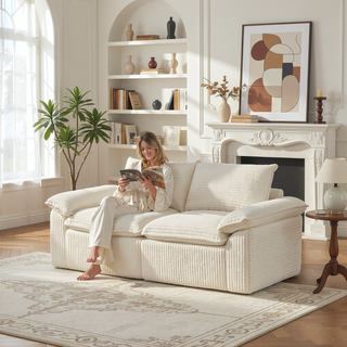 Sunvega Modern Corduroy Cloud Sofa with Comfortable High-Density Sponge for Living Room
