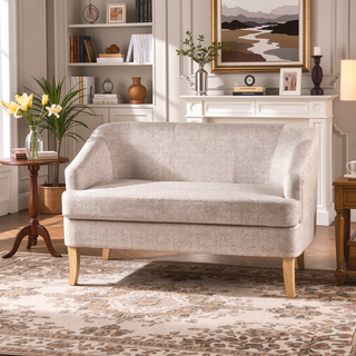 Sunvega Mid-Century Modern Loveseat with Flared Wood Legs and Polyester Fabric
