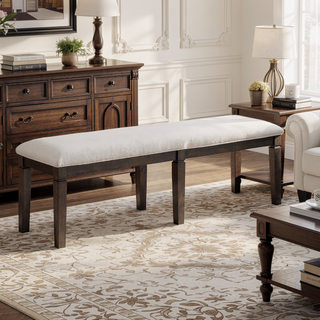 Sunvega Classic Style Dark Espresso Finish Upholstered Wooden Dining Bench