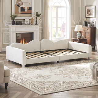 Sunvega Full Size Upholstered Daybed with Cloud Shaped Backrest and Sherpa Fabric