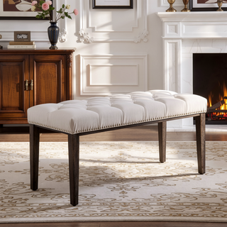 Sunvega Tufted Upholstered Velvet Bench Ottoman with Sponge Cushion for Bedroom