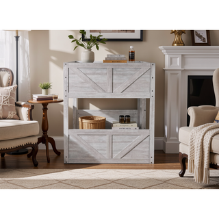 Sunvega Twin Over Twin Bunk Bed with Vintage Panelled Headboard and Safety Guardrails