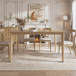 Sunvega Solid Wood Dining Table and Chair Set with Upholstered Cushions for Practical Household Use
