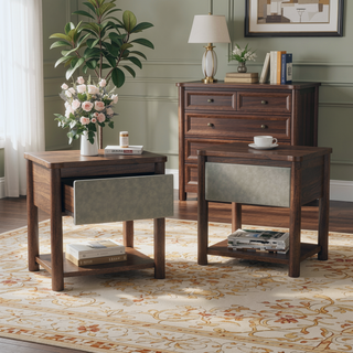 Sunvega Modern Farmhouse Nightstand with Drawer and Open Shelf for Bedroom or Living Room