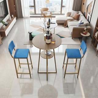 Sunvega Gold Bar Table and Chairs Set with Sponge Cushions and Storage Function