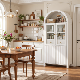 Sunvega Elegant Fluted Tall Arched Pantry Cabinet with Adjustable Shelves