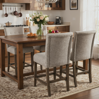 Sunvega Gray and Brown Fabric Upholstered Wooden Counter Stool with Nail Head Trims