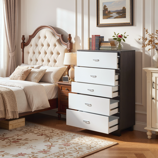Sunvega Eloy White Espresso Finish 5 Drawer Chest Wooden Frame