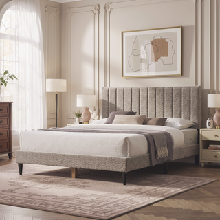 Sunvega Mid-Century Modern Upholstered Queen Platform Bed Frame with Tufted Headboard