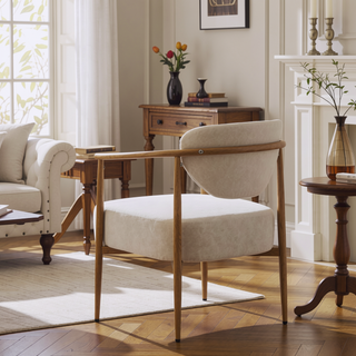 Sunvega Beige PU Leather Soft and Comfortable Chair with Metal Frame for Living Room