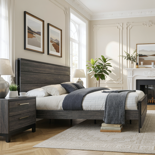Sunvega Antique Grey Wood 6-Piece Queen Size Bedroom Set with Dresser Mirror and Chest