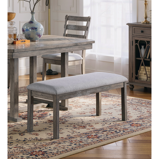Sunvega Gray Fabric Upholstered Dining Bench with Wire-Brushed Finish