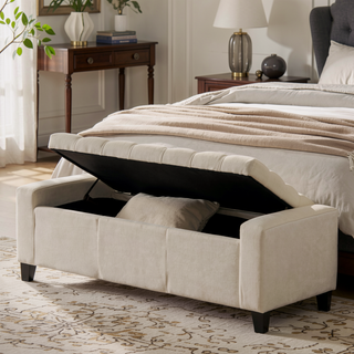 Sunvega Dark Blue Tufted Storage Ottoman with Removable Lid for Living Room